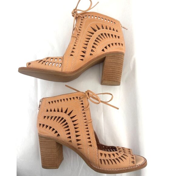 Jeffrey Campbell Block Heel 9 Cordillo Tan Cutout Lace-Up Sandal Coastal Cowgirl - Picture 6 of 12